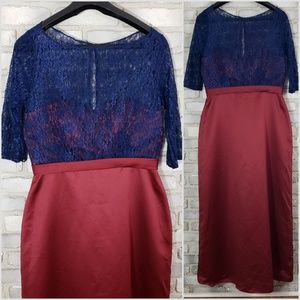 DA VINCI Dress Size 16 Blue Laces Satin Burgundy W